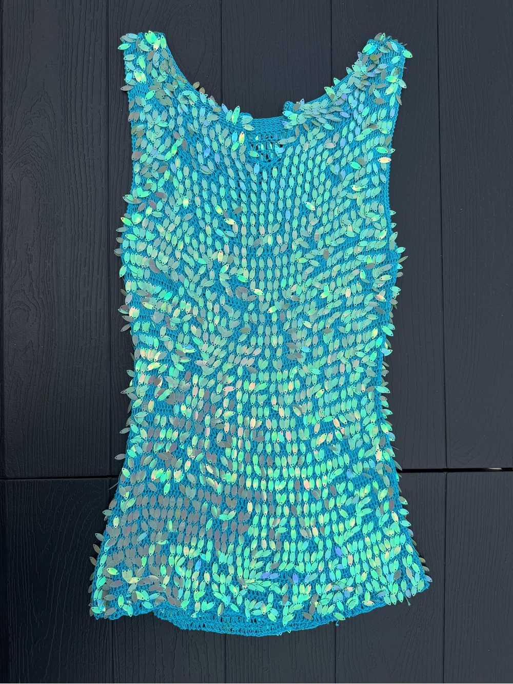 Sequin y2k mermaid crochet Tank Top - Turquoise Blue